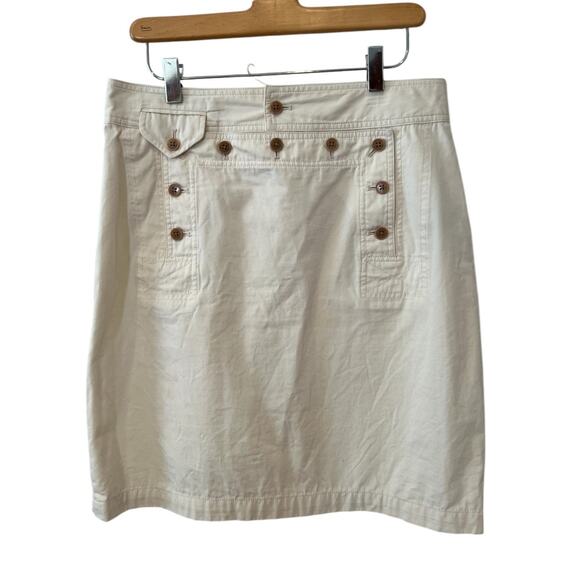 LRL Ralph Lauren Button Detail Cotton Chino Skirt Lace Up Detail Ecru 6 - Picture 1 of 5